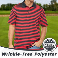 BAAZ Men's Golf Polo Shirt • Anti-Odor Tech • UV Sun Protection UPF 50+ • Striped Performance Shirt