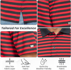 BAAZ Men's Golf Polo Shirt • Anti-Odor Tech • UV Sun Protection UPF 50+ • Striped Performance Shirt