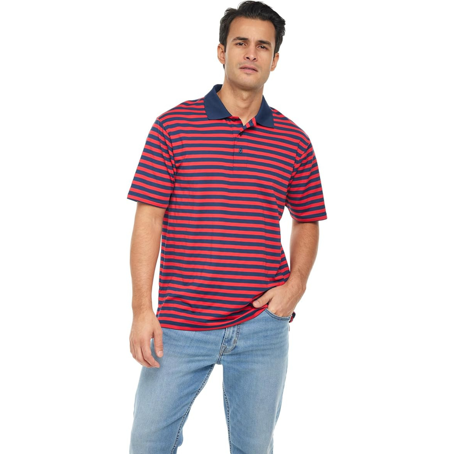 Men's Golf Polo Shirt • Anti-Odor Tech • UV Sun Protection UPF 50+ • Striped Performance Shirt