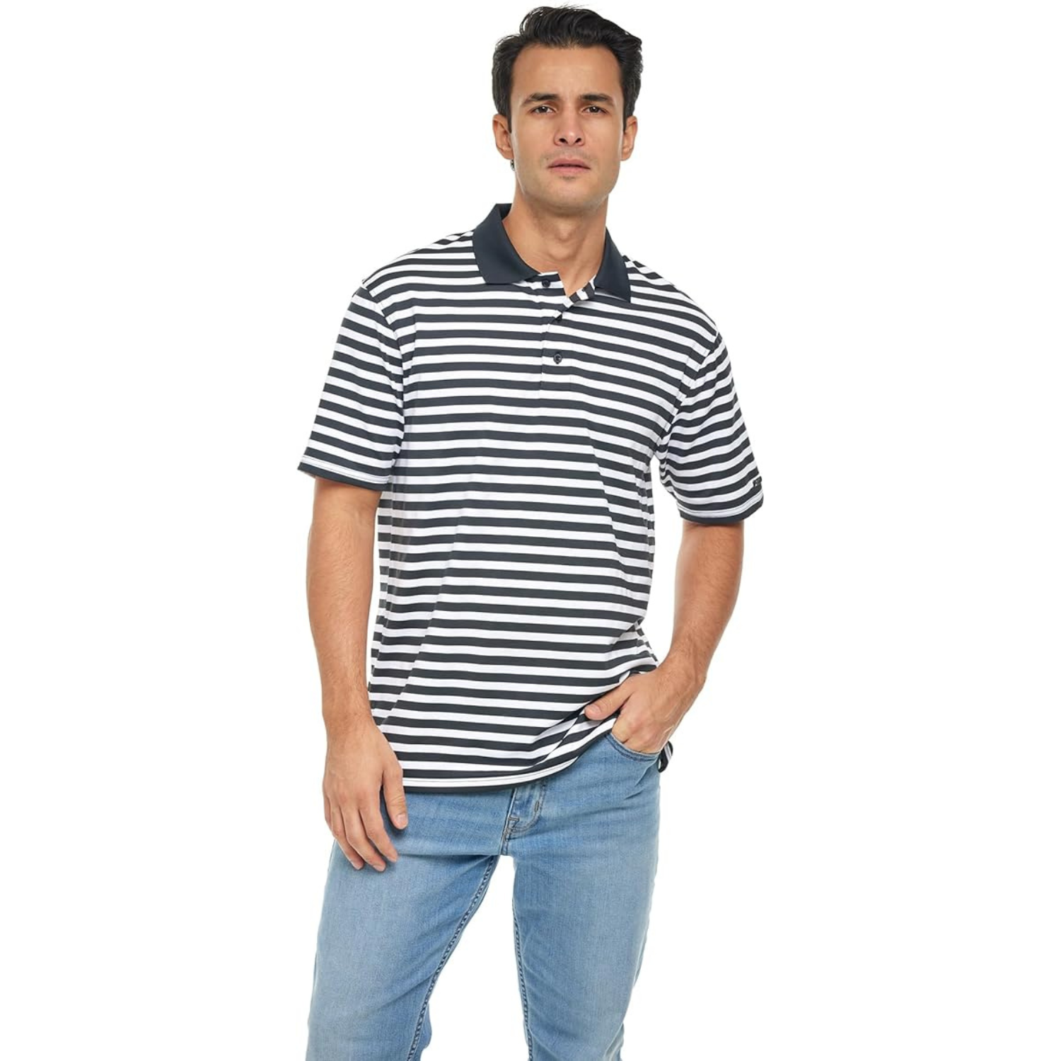 Men's Golf Polo Shirt • Anti-Odor Tech • UV Sun Protection UPF 50+ • Striped Performance Shirt