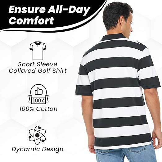 Men's Striped Polo Shirt, 100% Cotton