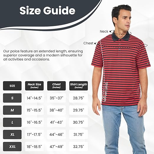 Men's Golf Polo Shirt • Anti-Odor Tech • UV Sun Protection UPF 50+ • Striped Performance Shirt