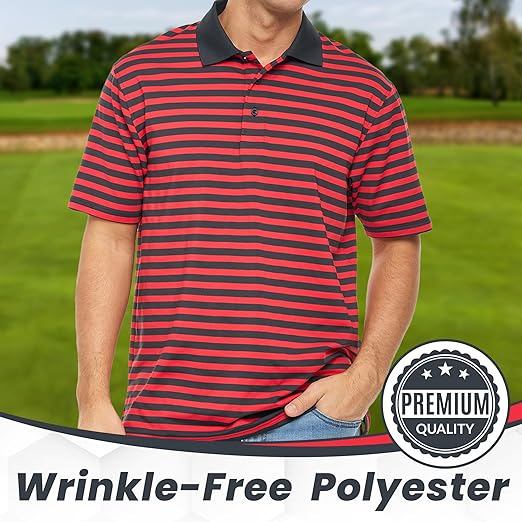 Men's Golf Polo Shirt • Anti-Odor Tech • UV Sun Protection UPF 50+ • Striped Performance Shirt