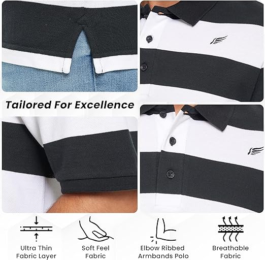 Men's Striped Polo Shirt, 100% Cotton