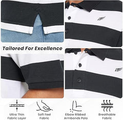 Men's Striped Polo Shirt, 100% Cotton